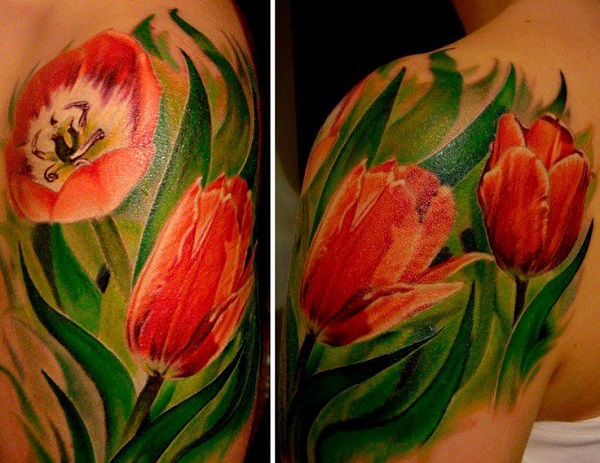 Left Half Sleeve Tulip Tattoo