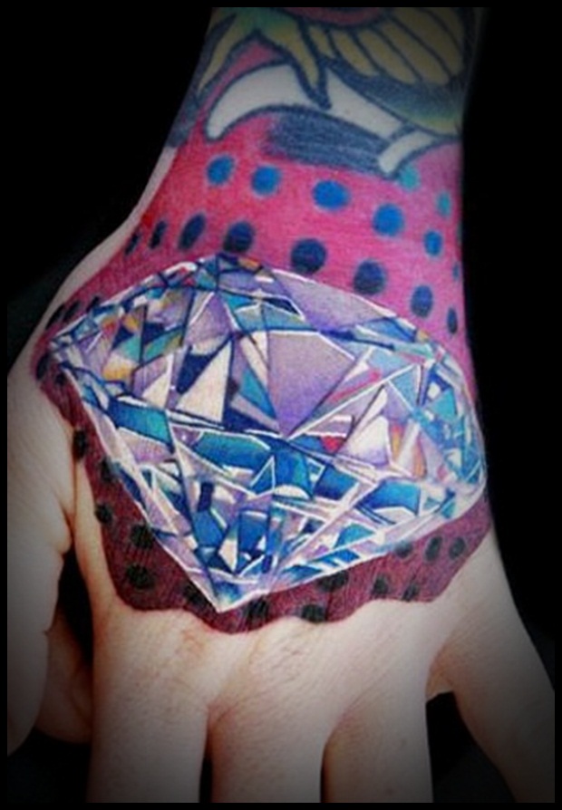 Left Hand Realistic Diamond Tattoo