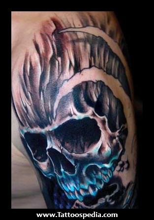 Left Shoulder Colorful 3D Skull Tattoo For Men