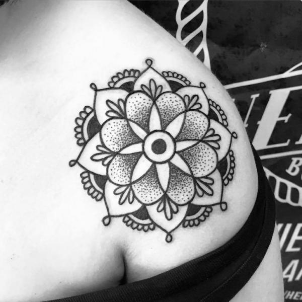 Left Shoulder Mandala Tattoo For Women