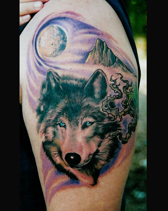 Left Shoulder Wolf Head Tattoo Idea