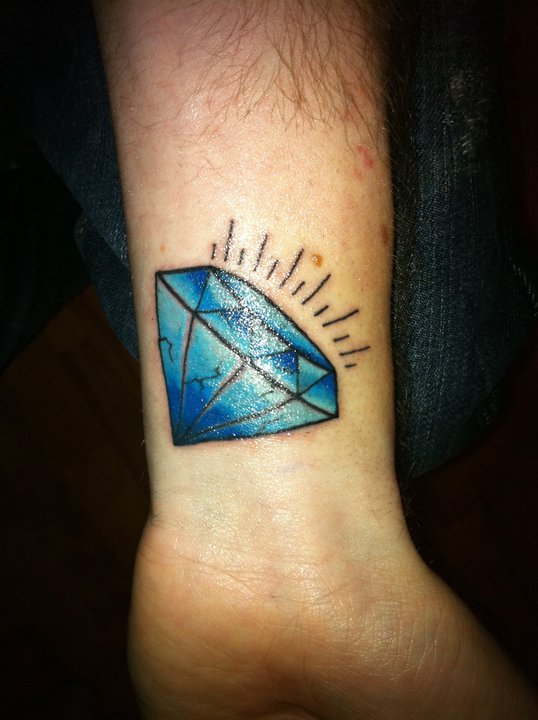 Left Wrist Blue Diamond Tattoo Idea