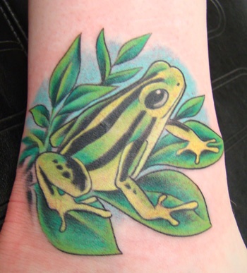 Light Green Frog Tattoo On Ankle