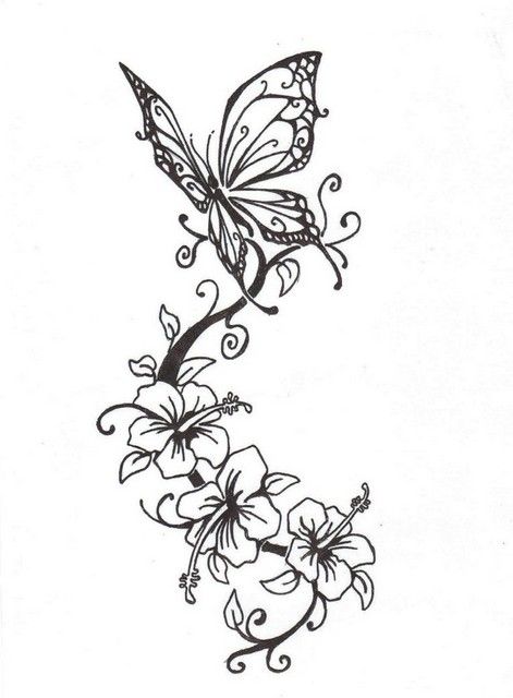 Lily Flowers And Butterfly Tattoo Design Sample