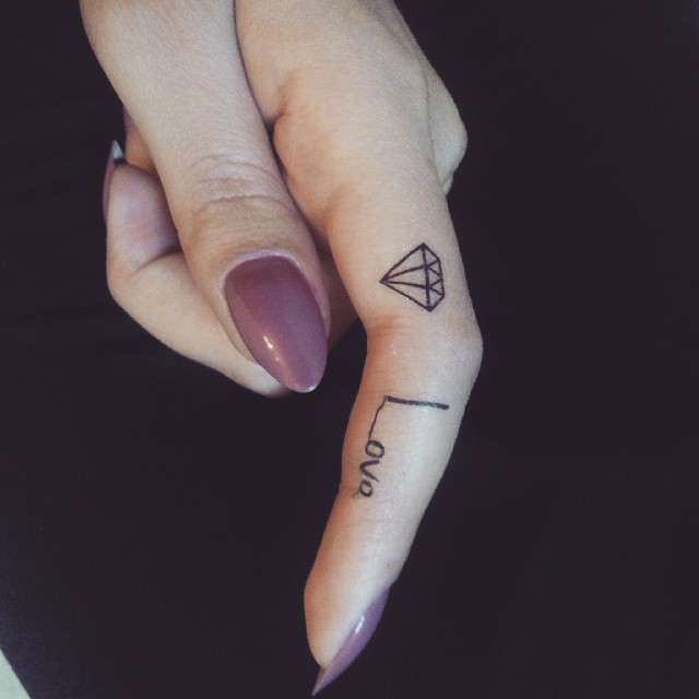 Love Diamond Tattoo On Finger