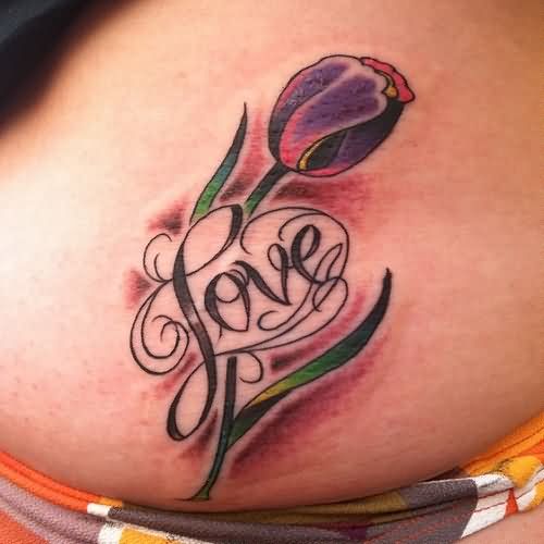 Love Tulip Tattoo On Lower Back