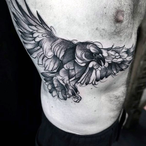 Man Rib Side Crow Tattoo Idea