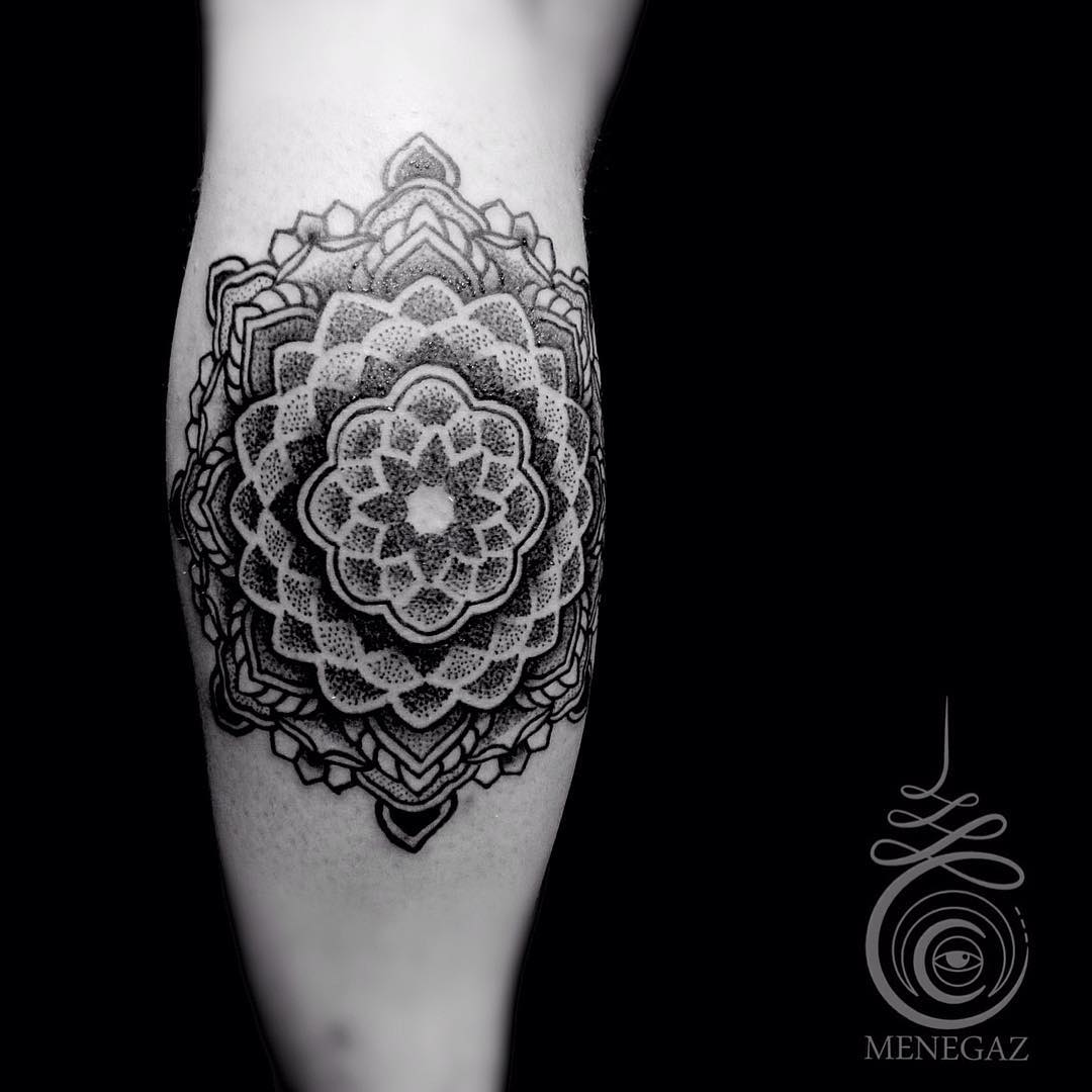 Mandala Tattoo Design On Back Leg by Caco Menegaz