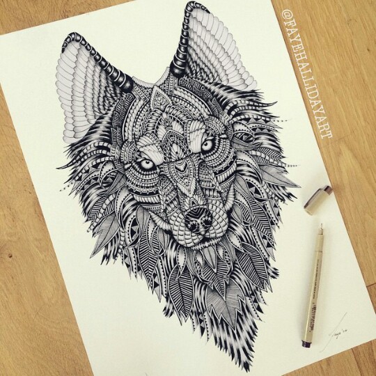 Mandala Wolf Face Tattoo Design Stencil