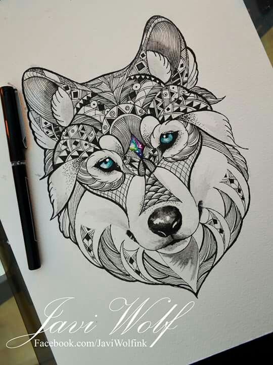 Mandala Wolf Face Tattoo Design by Javi Wolf