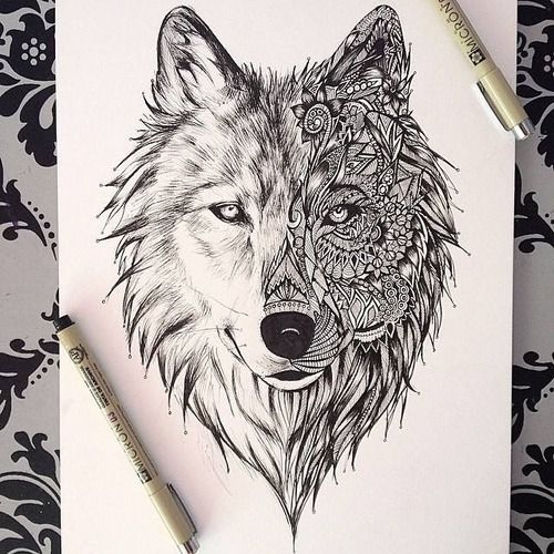 Mandala Wolf Face Tattoo Design