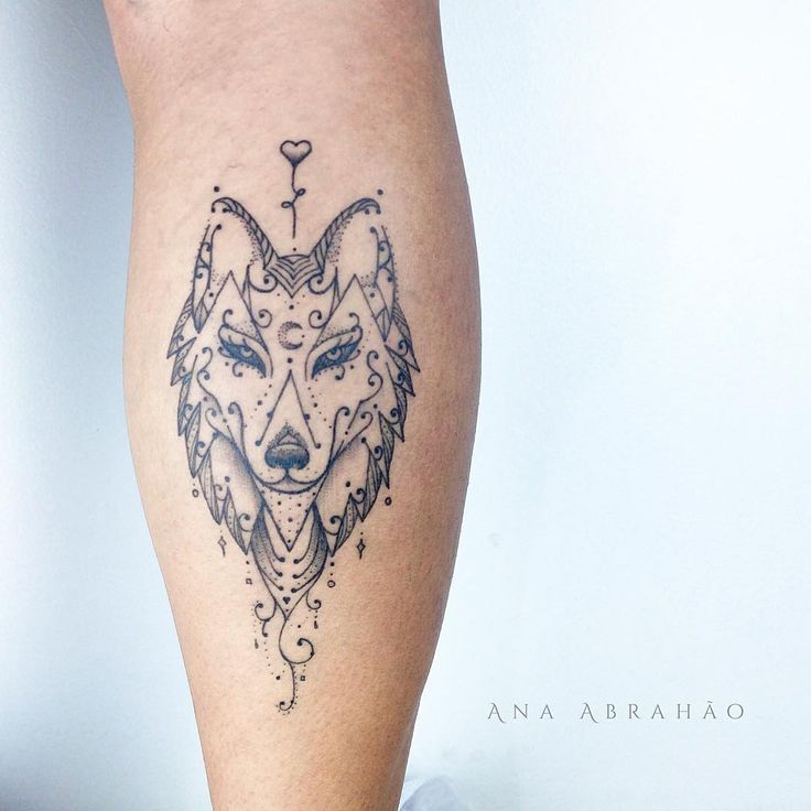 Mandala Wolf Tattoo On Back Leg