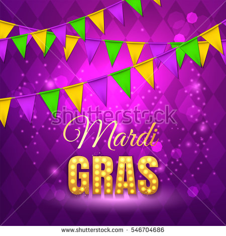 Mardi Gras Purple Background With Multicolored Festive Flags Card