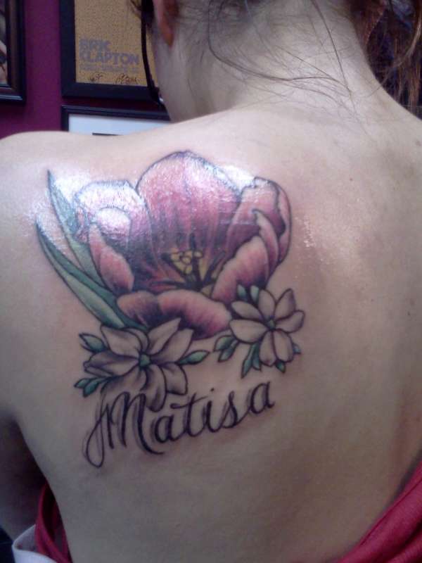Matisa Tulip Tattoo On Left Back Shoulder
