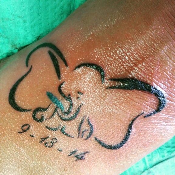 Memorial Black Outline Dumbo Tattoo On Foot