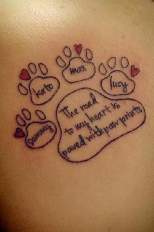 Memorial Paw Prints Tattoo On Back
