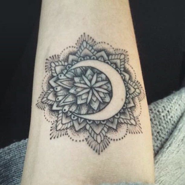Moon And Mandala Tattoo On Forearm