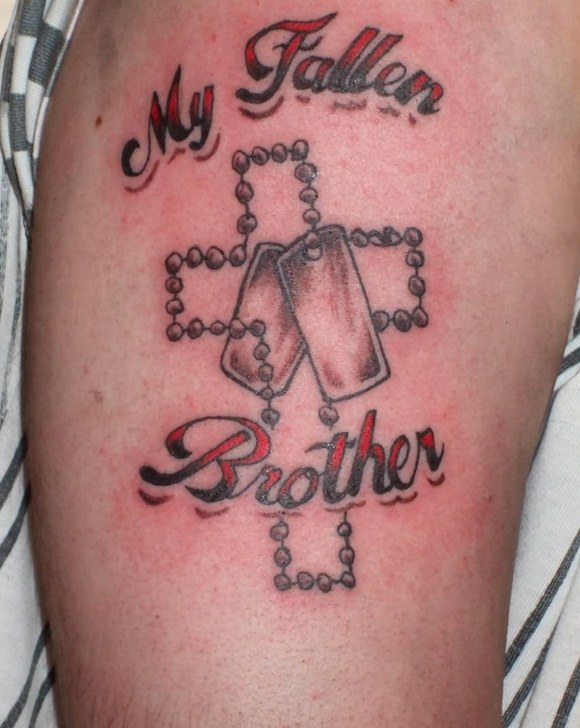 My Fallen Brother Cross Tattoo On Right Bicep
