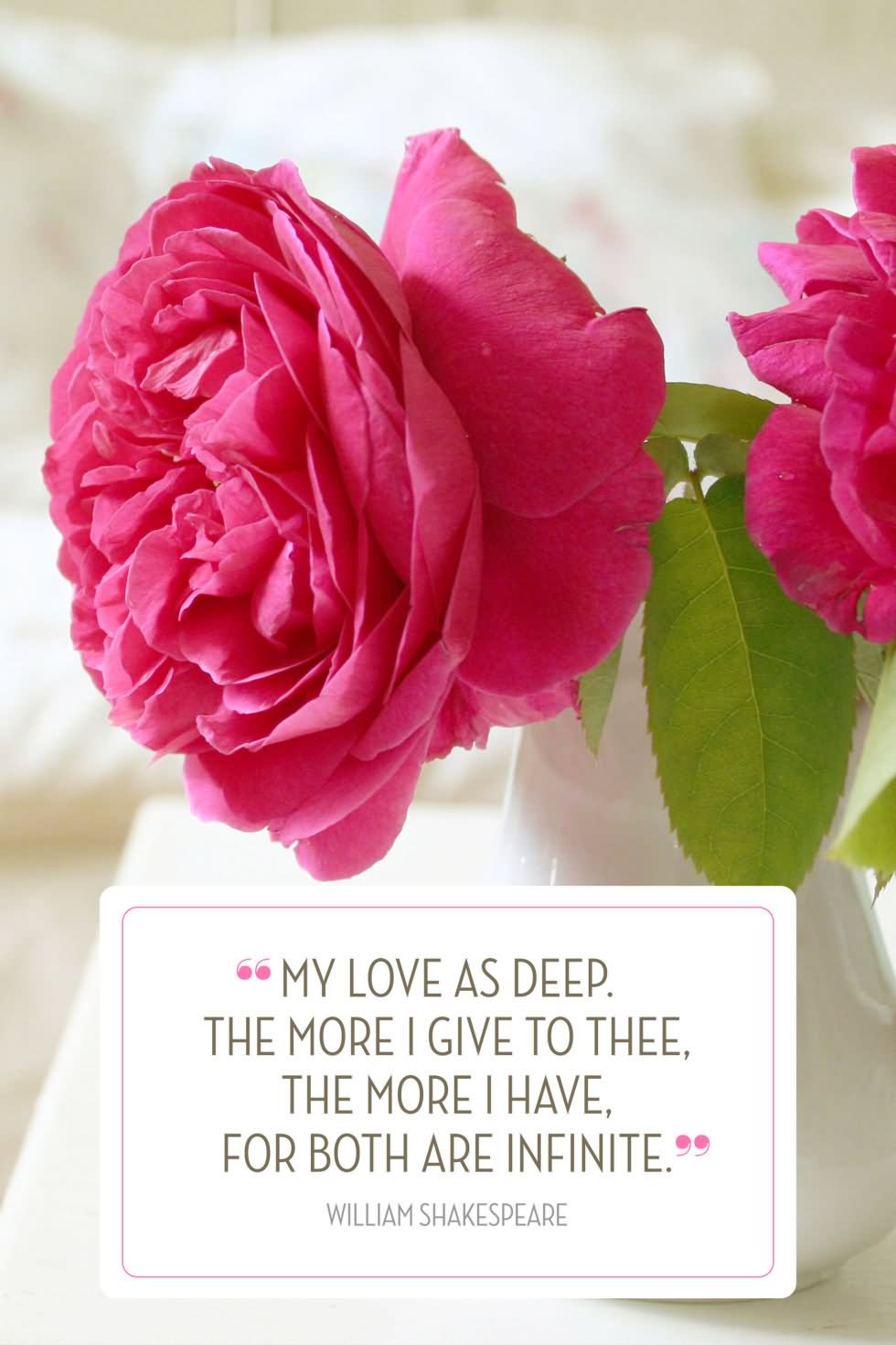 My love is deep.the more i give to thee, the more i have,for both are infinite.