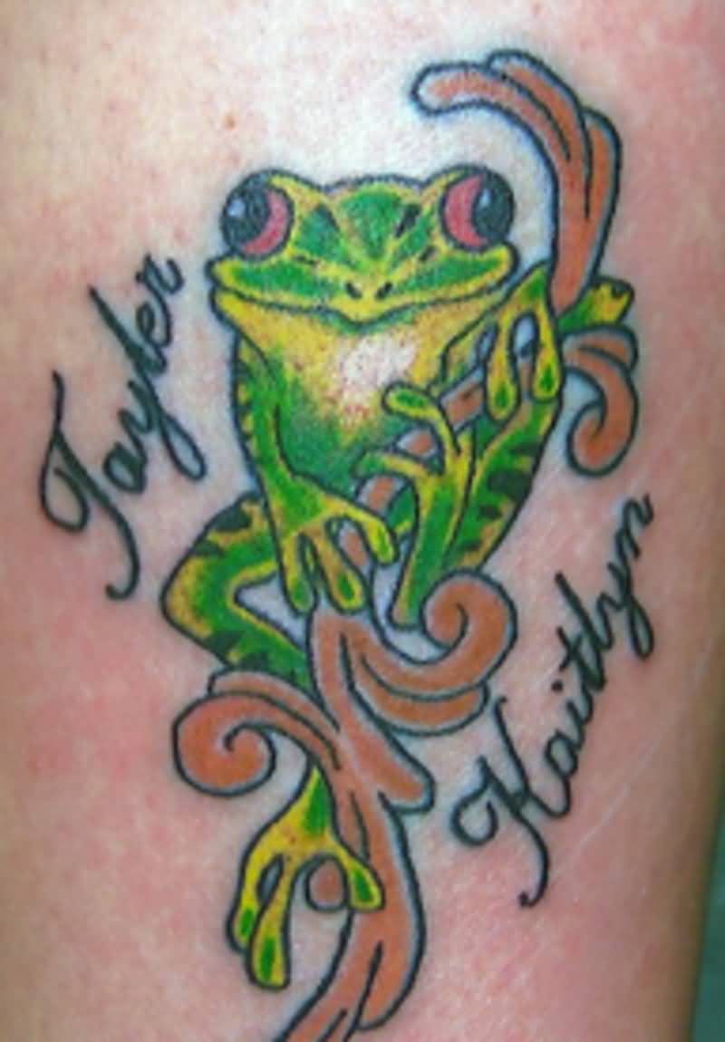 Names And Frog Tattoo Idea