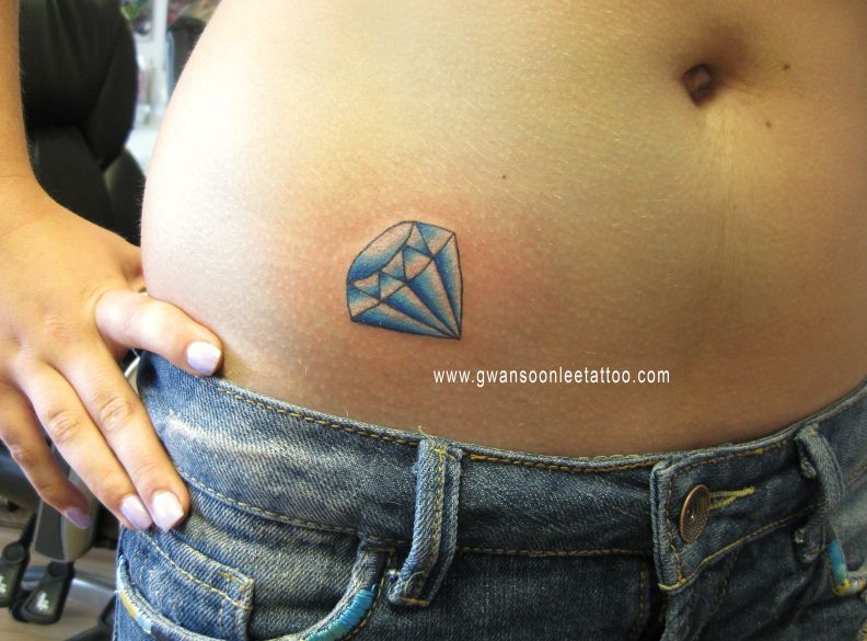 Nice Blue Diamond Tattoo On Hip