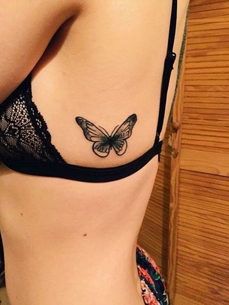 Nice Butterfly Tattoo On Girl Side Rib