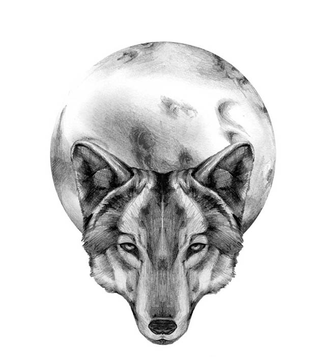 Nice Moon And Wolf Head Tattoo Design