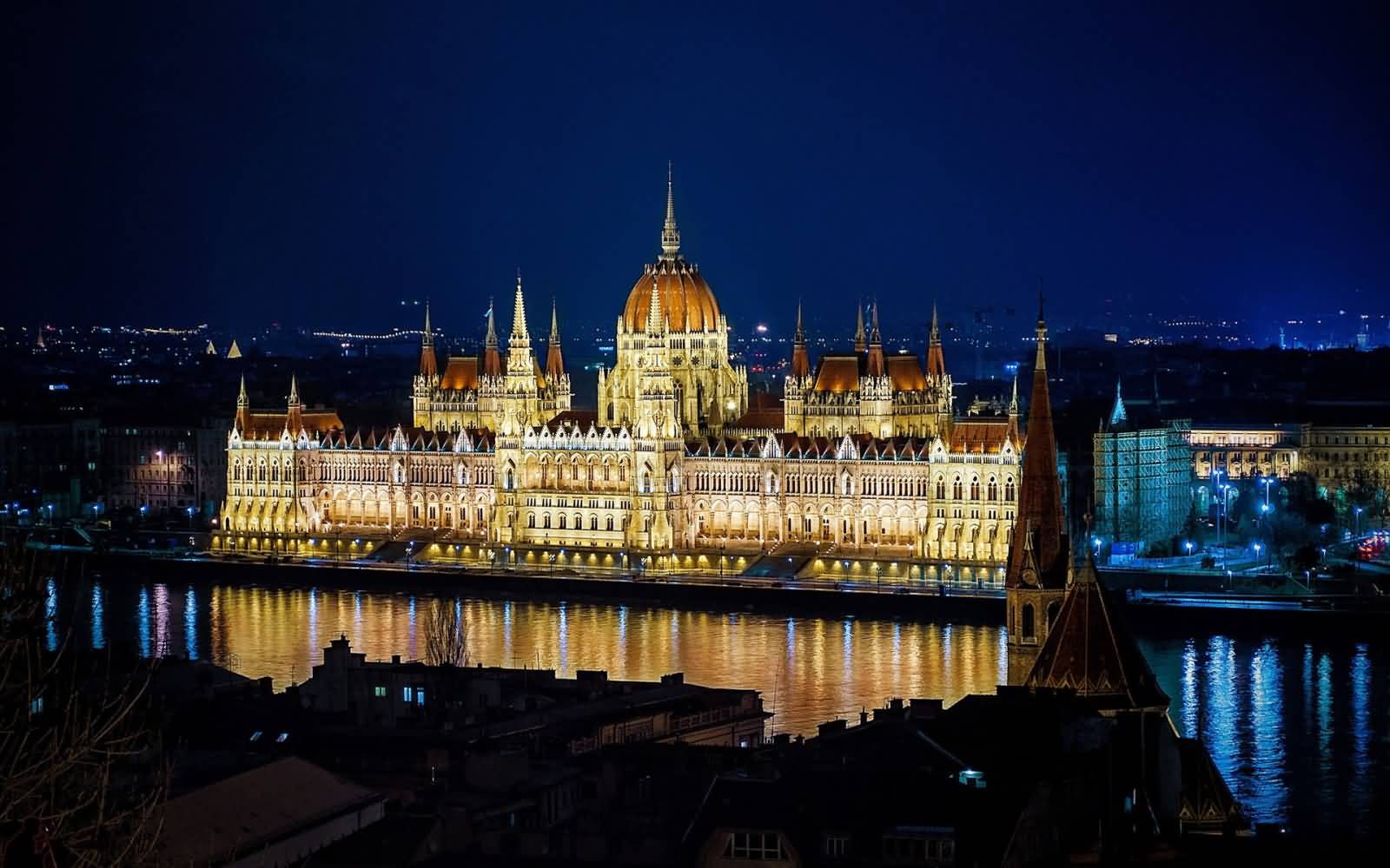 Night View Of Hungarian Parliament Building