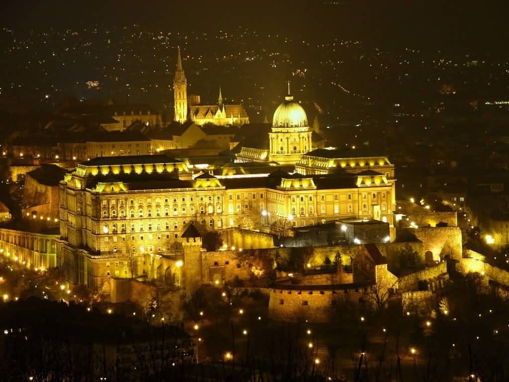 Night View Of The Buda Castle In Budapest, Hungary