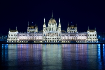 Night View Of The Hungarian Parliament In Budapest