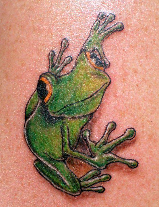 Orange Eyes Green Frog Tattoo Idea