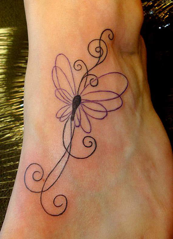 Outline Butterfly Tattoo On Left Foot