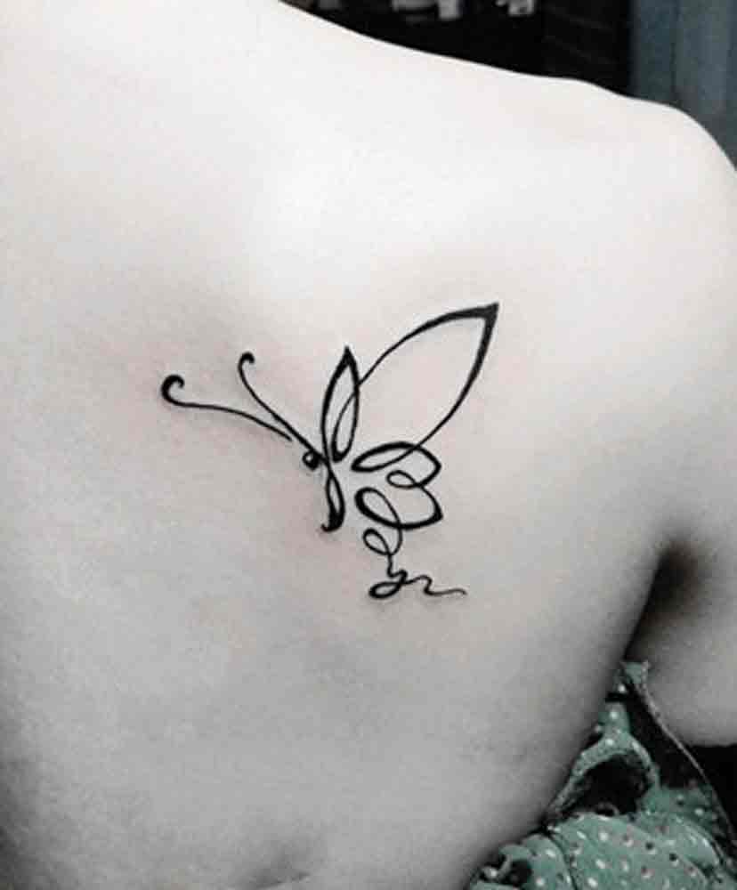 Outline Butterfly Tattoo On Right Back Shoulder