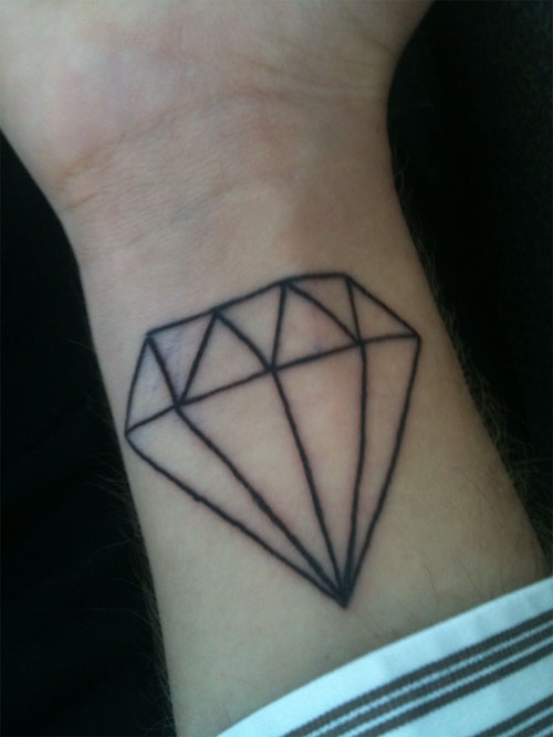 Outline Diamond Tattoo On Right Wrist
