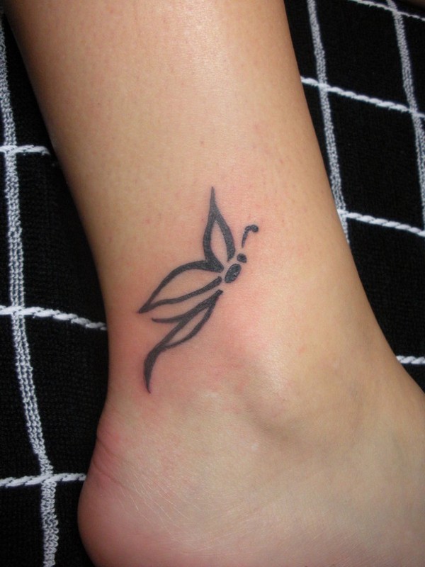 Outline Tribal Butterfly Tattoo On Ankle