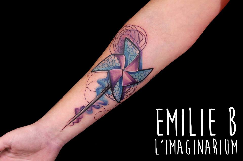 Paper Wind Fan Tattoo On Right Forearm by Emilie B