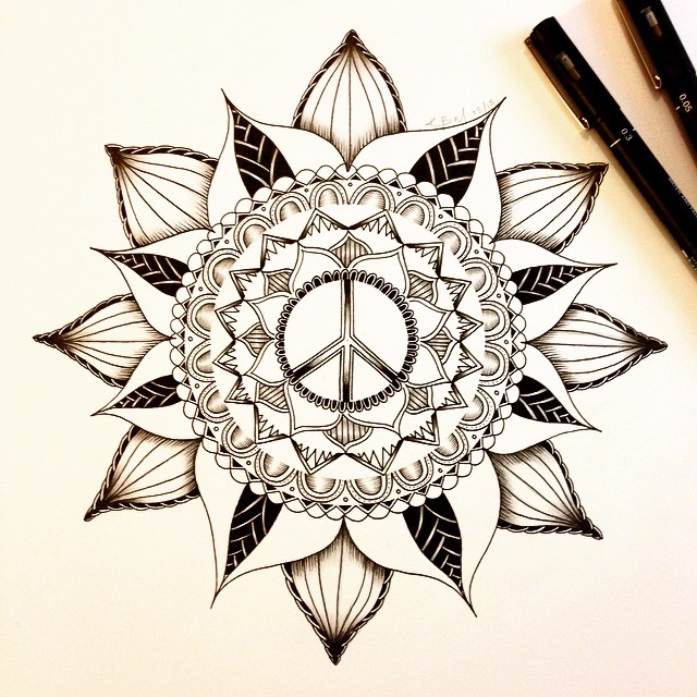 Peace Symbol In Mandala Flower Tattoo Design