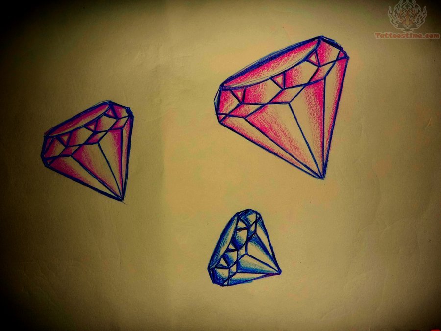 Pink And Blue Diamond Tattoo Idea
