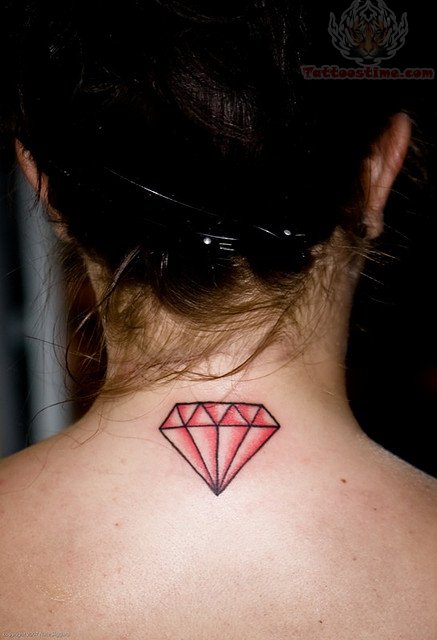 Pink Diamond Tattoo On Girl Upper Back