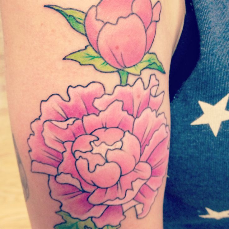 Pink Ink Peony Flowers Tattoo On Right Half Sleeve