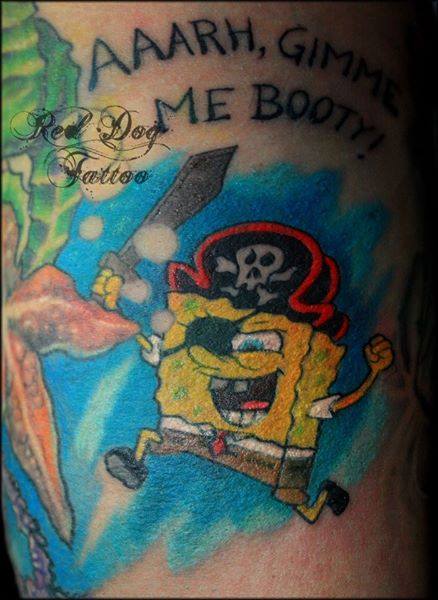 Pirate Spongebob Square Pant Tattoo Design For Sleeve