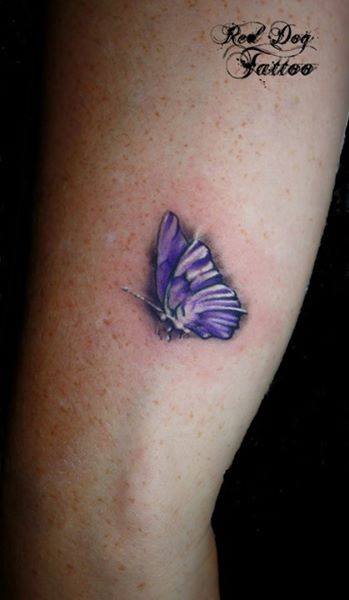 Purple Ink Butterfly Tattoo On Half Sleeve