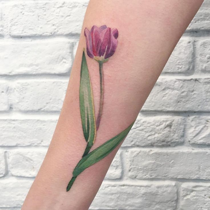 Purple Tulip Tattoo On Arm Sleeve