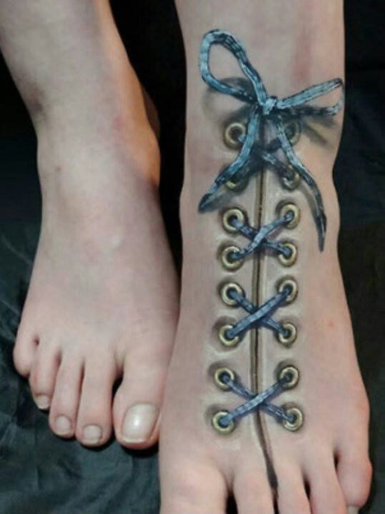 Realistic 3D Lace Corset Tattoo On Left Foot