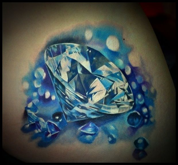 Realistic Blue Diamond Tattoo Idea
