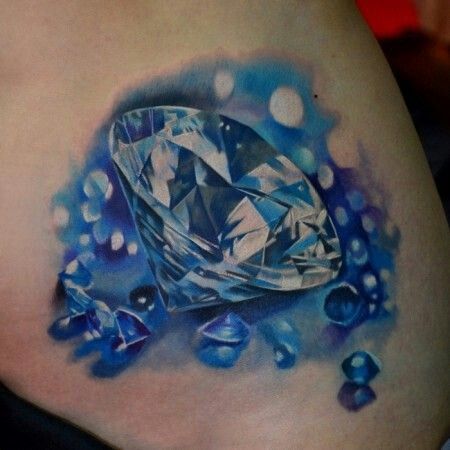 Realistic Blue Diamond Tattoo On Lower Back