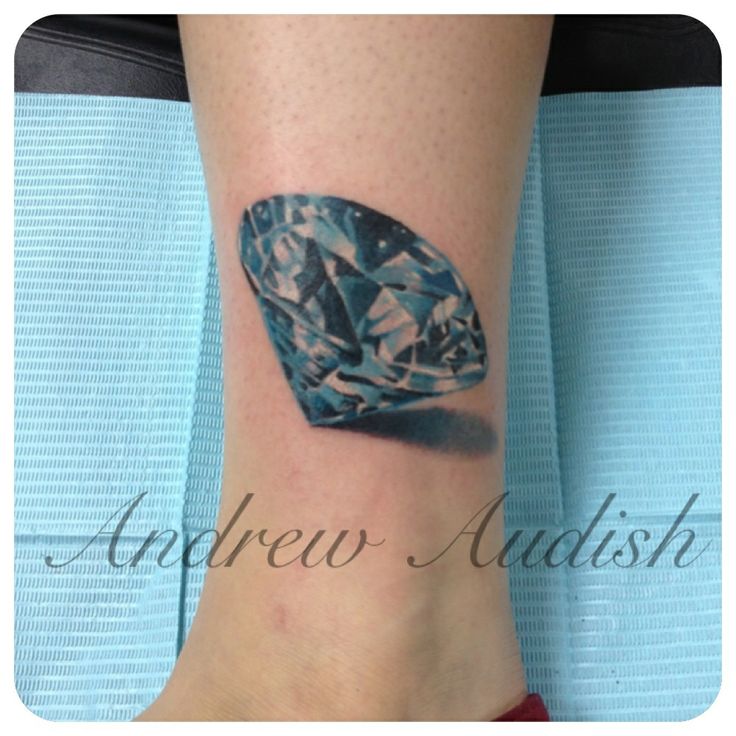 Realistic Blue Diamond Tattoo On Side Leg by Andrew Audish