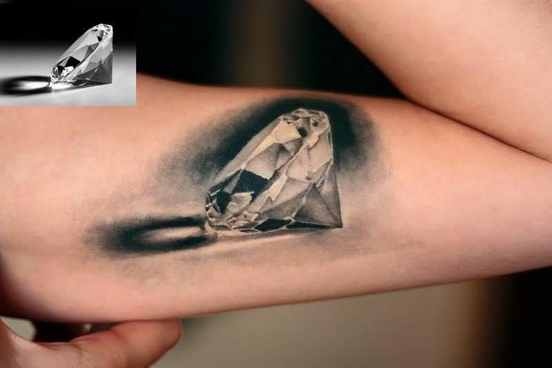 Realistic Diamond Tattoo On Bicep For Girls