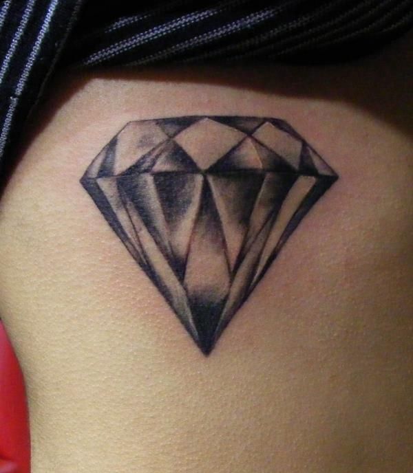 Realistic Diamond Tattoo On Rib Side