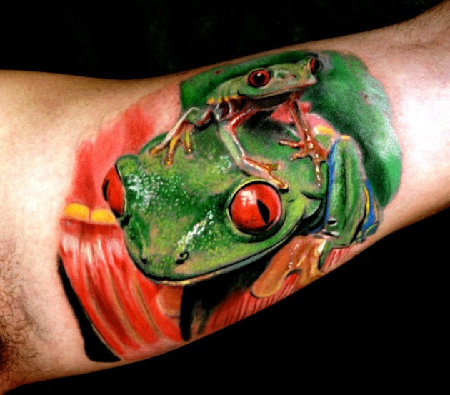 Realistic Frog Tattoos On Inner Bicep